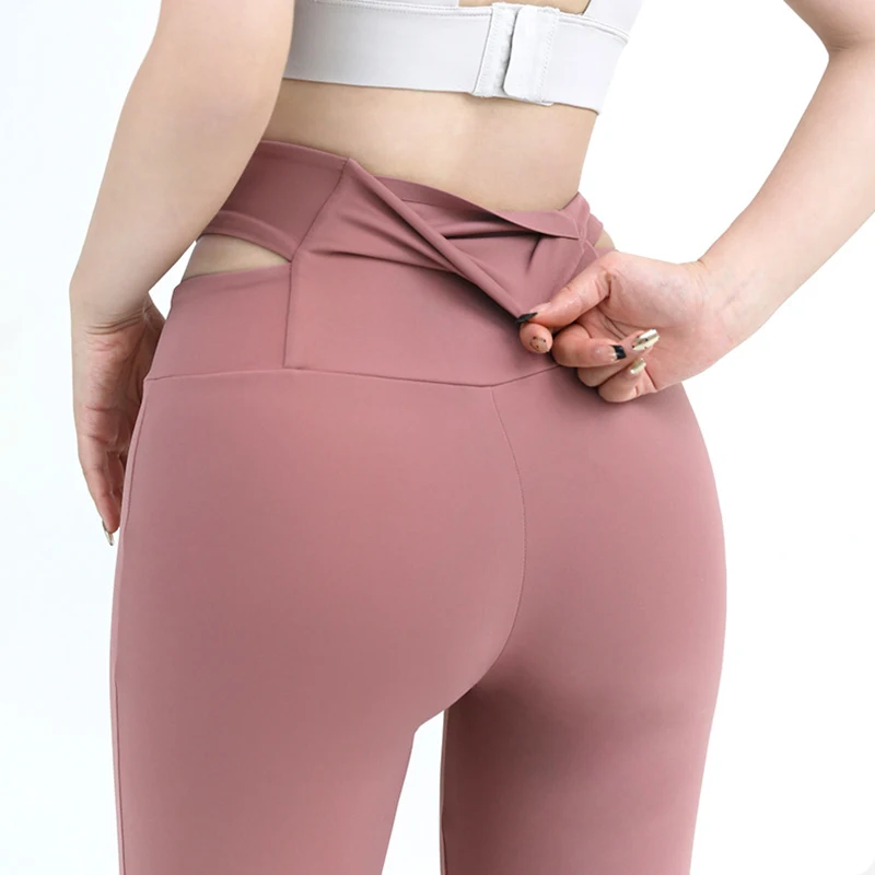 Sexy Cross Waist Aesthetics Shaping Yoga Pants Women Back Pocket Fitness Cycling Wide Leg Pants Woman High-End Sports Leggings