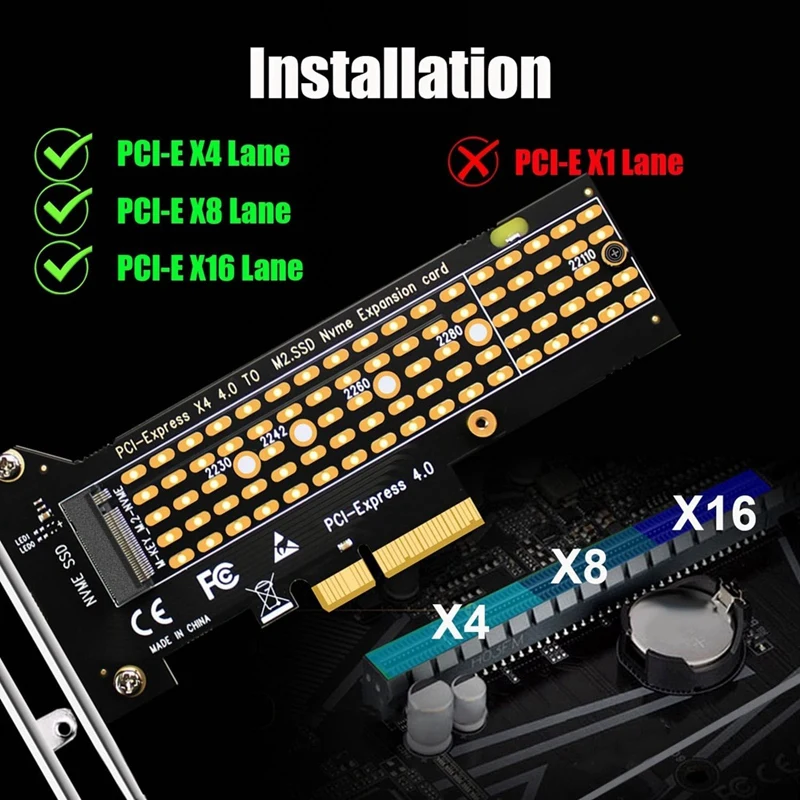Nvmeからpcie 4.0 x4アダプター,フルスピードサポート,pcie 4.0 3.0 x4,22110, 2280, 2260, 2242, 2230