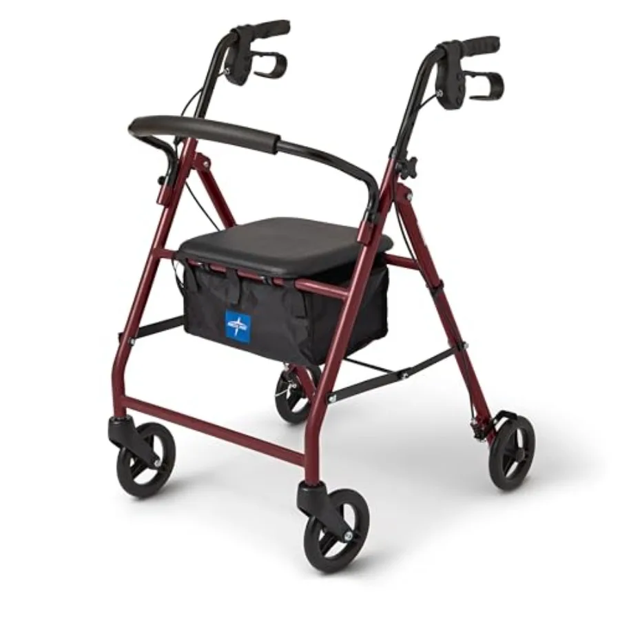 

Medline Steel Rollator Walker for Adult Mobility Impairment 350 lb. Weight Capacity 6" Wheels Foldable Adjustable Handles Rolli