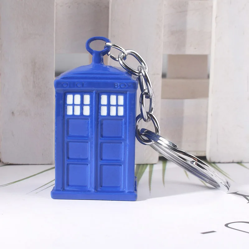 Creative Bule Police Booth Pendant Keychain Tardis Key Chain for Women Men Kids Keyring Jewelry