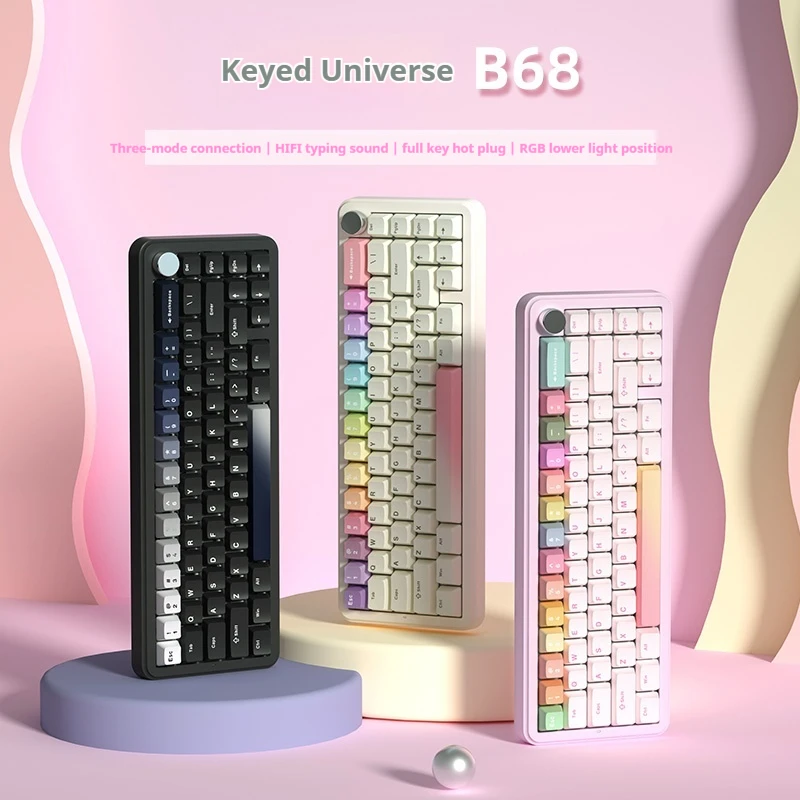 KEYNOUO B68 Yunzii Wireless Mechanical Keyboard Bluetooth 3-Mode Hot Swap RGB PBT Keycaps Laptop Office Gamer Pc Gaming Keyboard