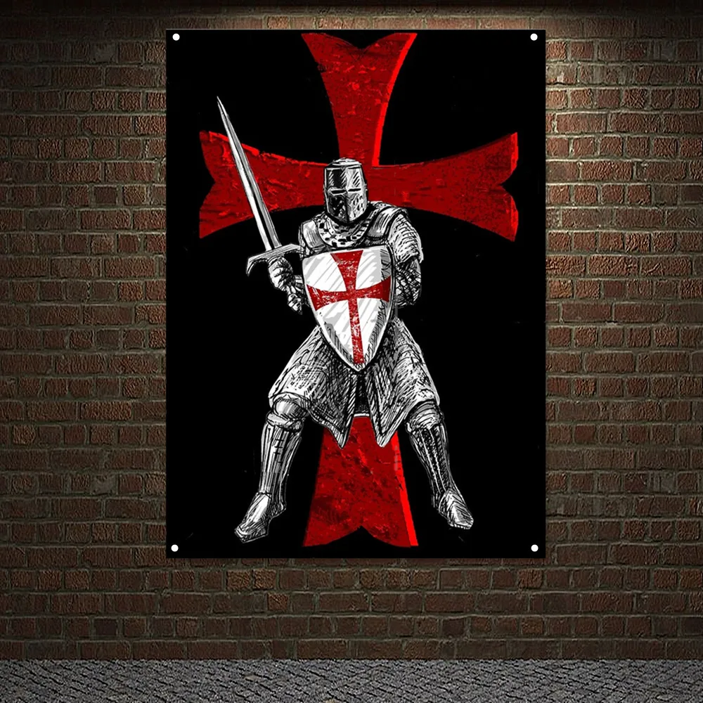 Medieval Knights of Christ History Poster Banner Wall Art Vintage Knight Templar Flag Wall Hanging Crusades Paintings Home Decor