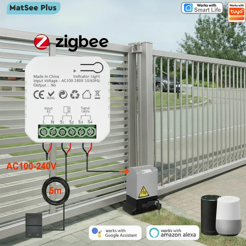 Smart Life ZigBee Garage Door Sliding Gate Opener App Control with Tuya Voice Control with Alexa Google Home Requires Gateway