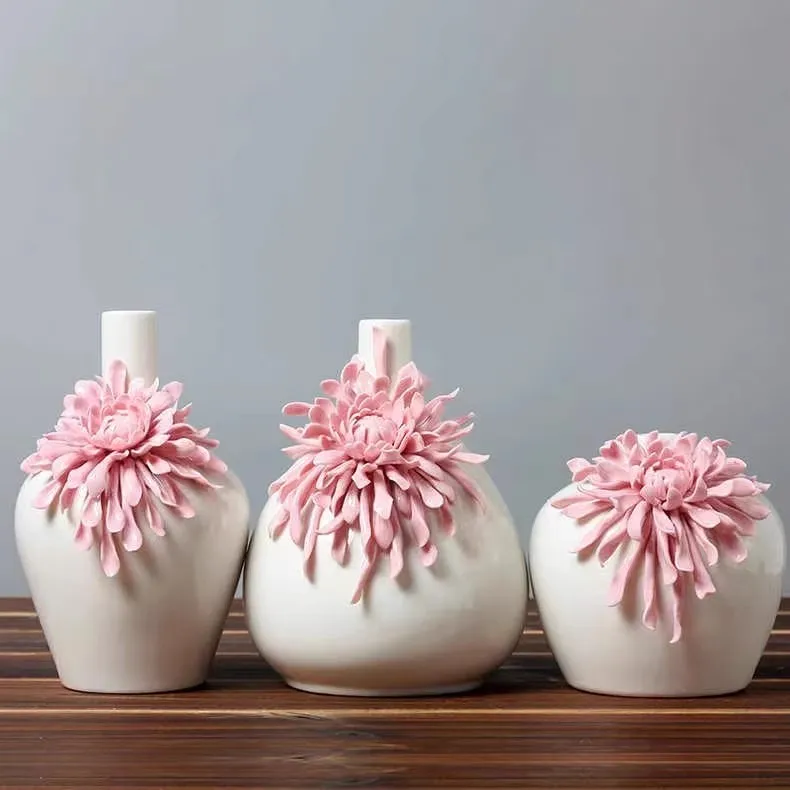 

Ceramic Pink Vase Customized White Porcelain Pinched Flower Decoration Living Room Cabinet Ornament