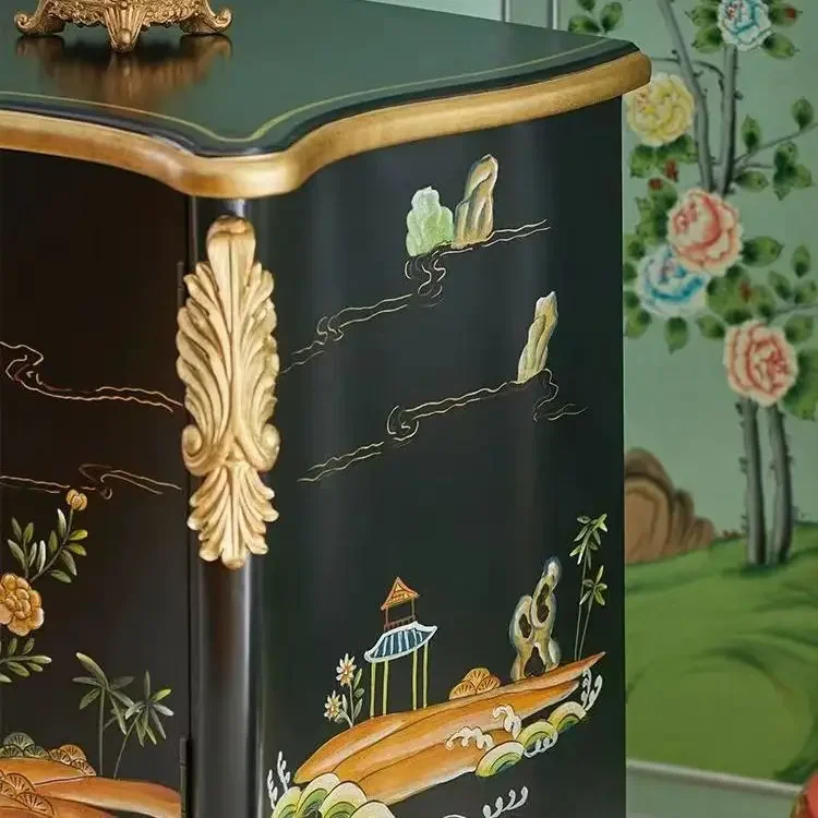 Neoclassical Chinese style living room porch cabinet black high-end corridor decorative cabinet villa