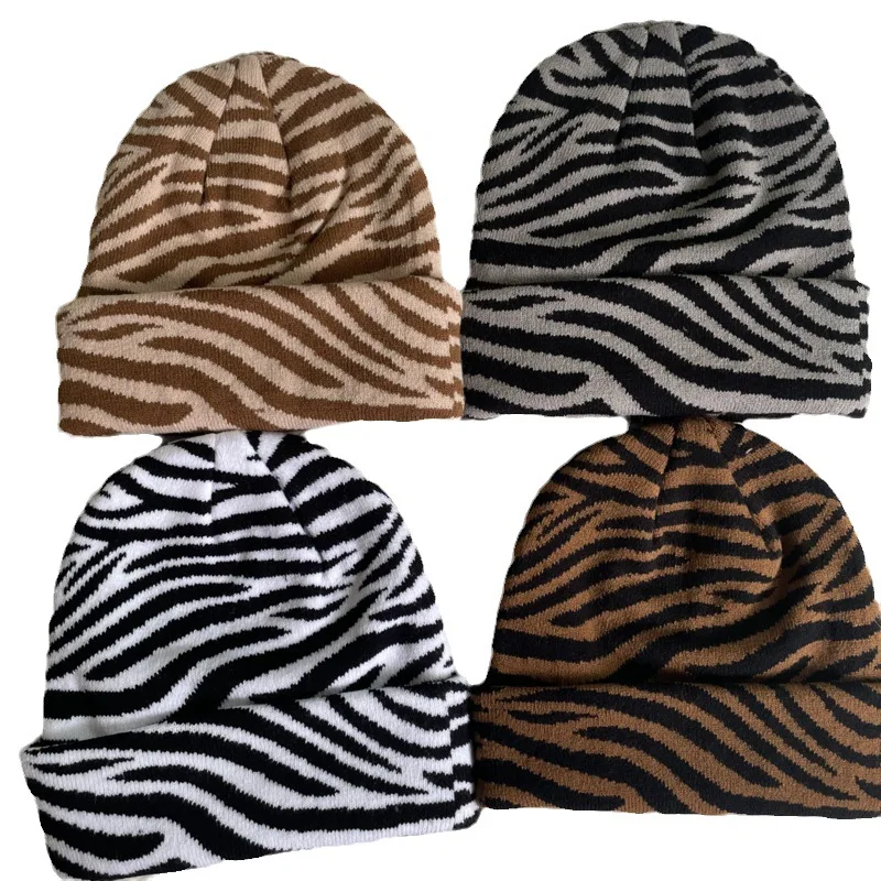 Korean Autumn Winter Warm Hat Students Cute Leopard Zebra Cow Print Knitted Beanie Cap Unisex Outdoor Sports Woolen hat