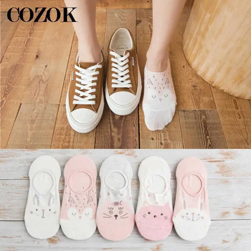 6pcs=3 Pairs Spring Summer Womens Socks Fashion Funny Cat Rabbit Low Cut Ankle Short Sox Happy Boat Socks Meias Girls Size35-39