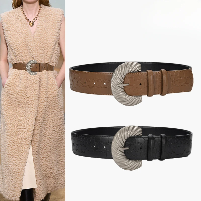 

Western Autumn and Winter Half-moon Buckle Wide Women Waistband Belt Fashion Dress Coat Sweater Cummerbund for Ladies