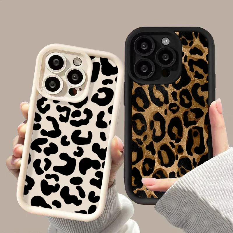 Fashion Black Leopard Silicone Phone Case For iPhone 17 Air 14 15 16 Pro Max 11 12 13 7 8 Plus X XR XS MAX Soft Thickened Cover