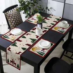 Christmas Snowflake Elk Christmas Tree Table Runner and Placemat Set Wedding Table Decor Table Runner Christmas Decor Tablecloth