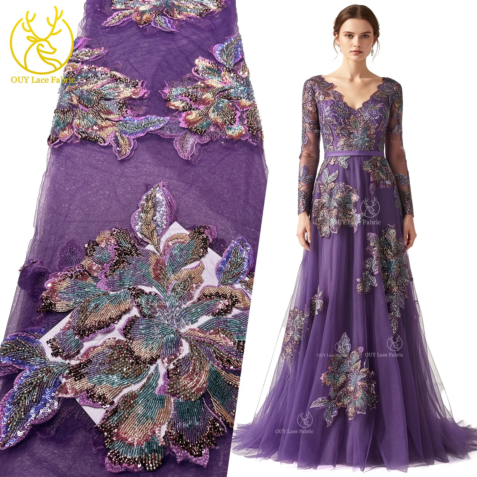 

African Beaded Jewelry Large Floral Lace Fabric 2026 High-Quality Nigerian Sequined Embroidered Lace Fabric Wedding Party Dresse