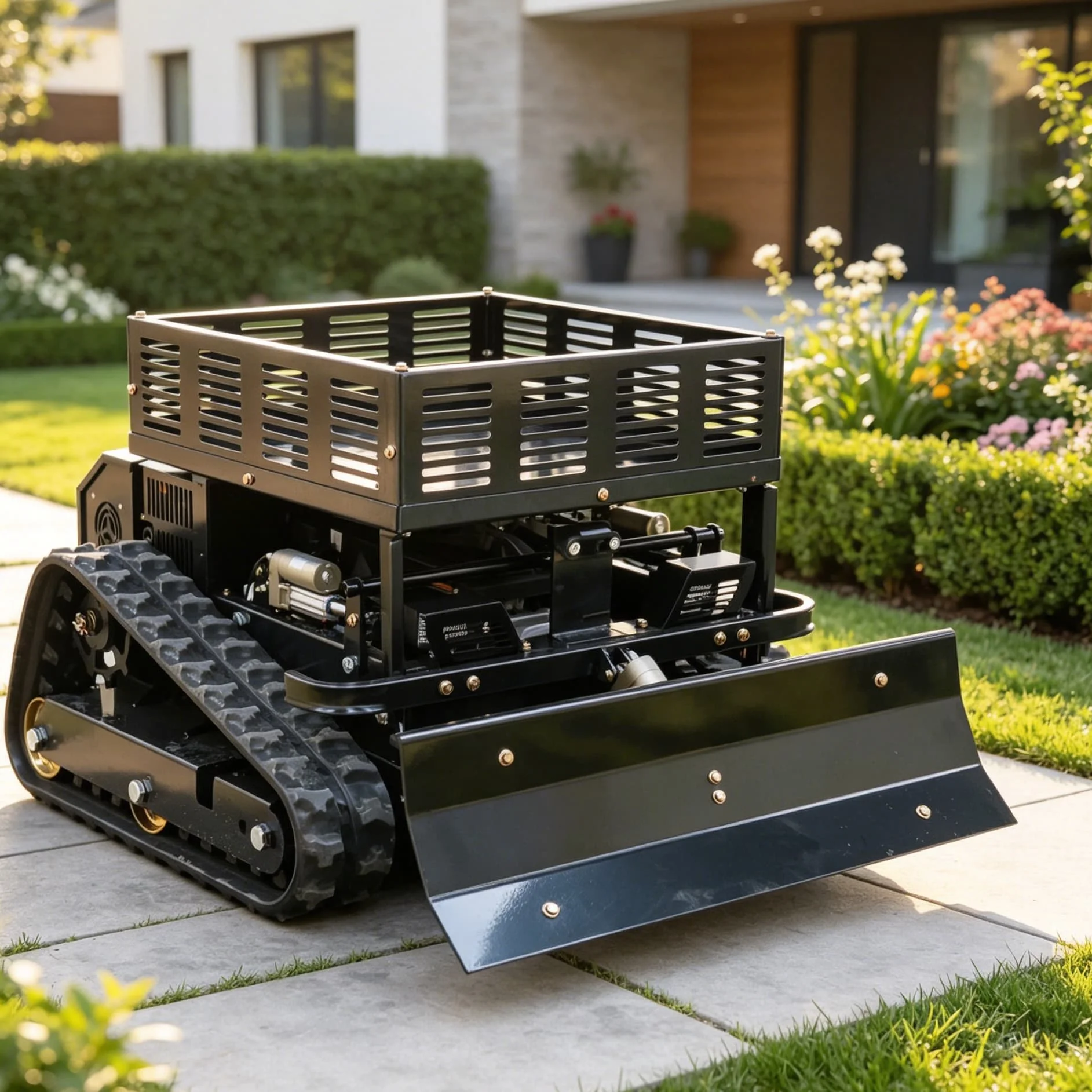 Customized mower machine grass for landscape projects, remote controlled flail mower with crawler chassis for multi-terrain use