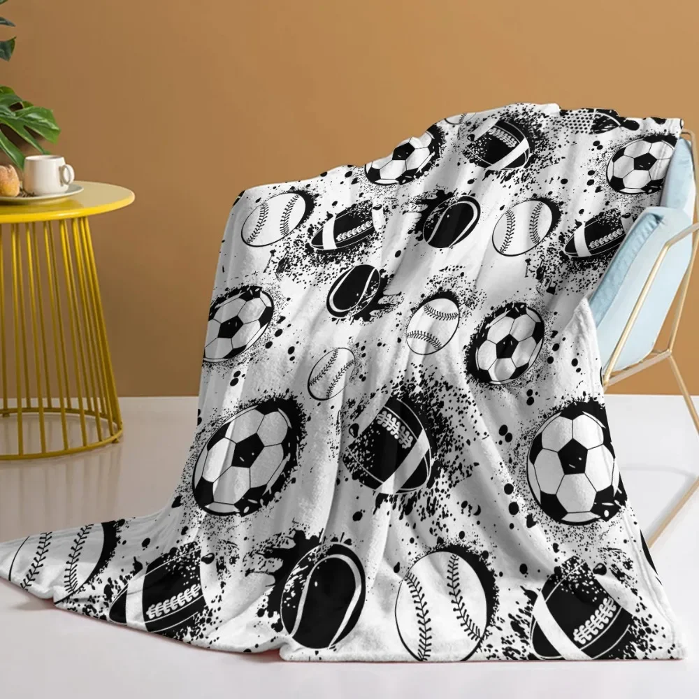 All Kinds Of Balls Like Soccer Tennis Baseball Rugby Throw Blanket Plush Fluffy Flannel Fleece Blanket for Sofa Couch and Bed