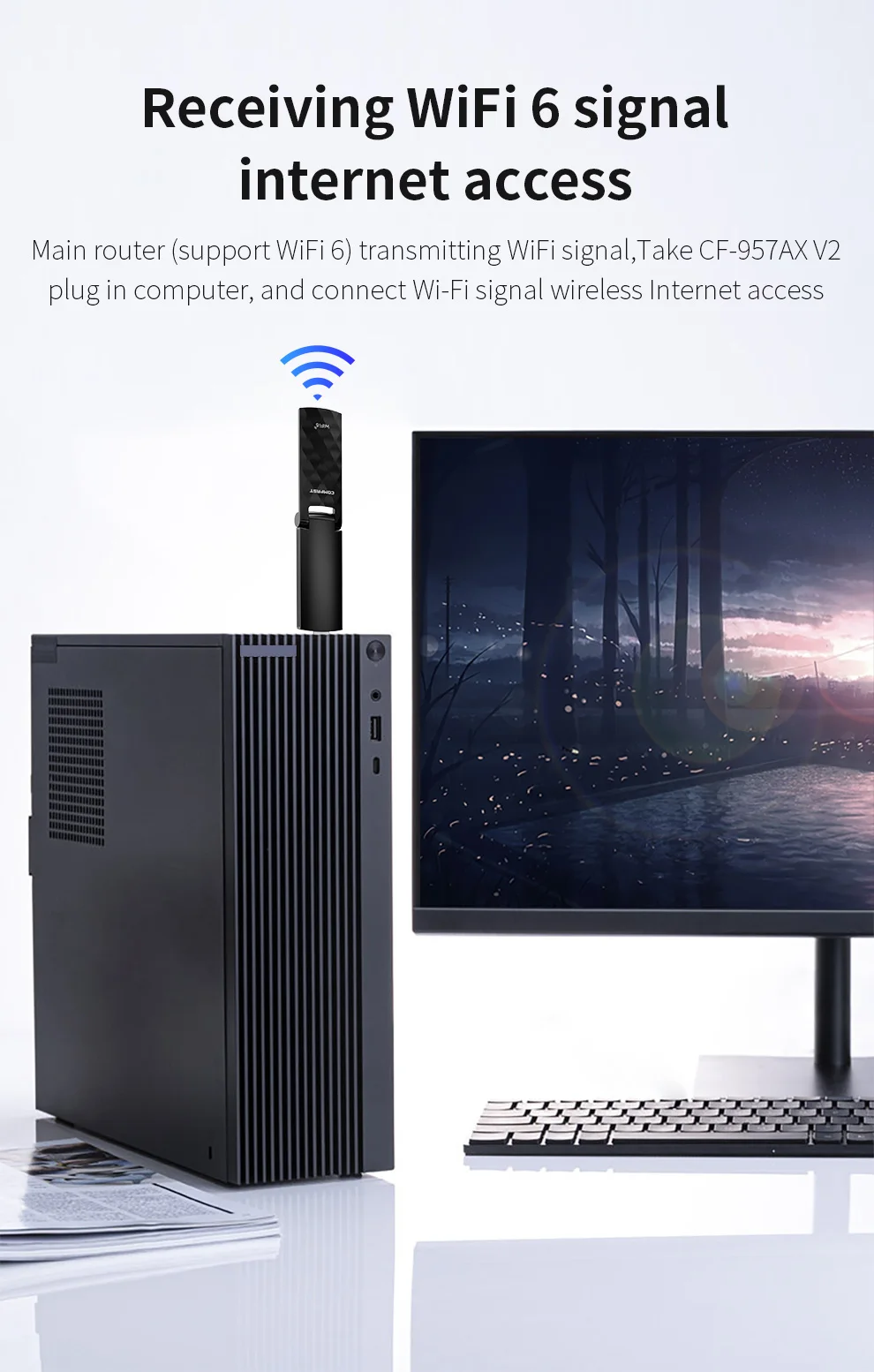 Comfast-USB 3.0を搭載したwifiアダプター,PC,ラップトップ用の高速ネットワークカード,アンテナ,ax1800,2.4g,5g,1800mbps,wifi 6