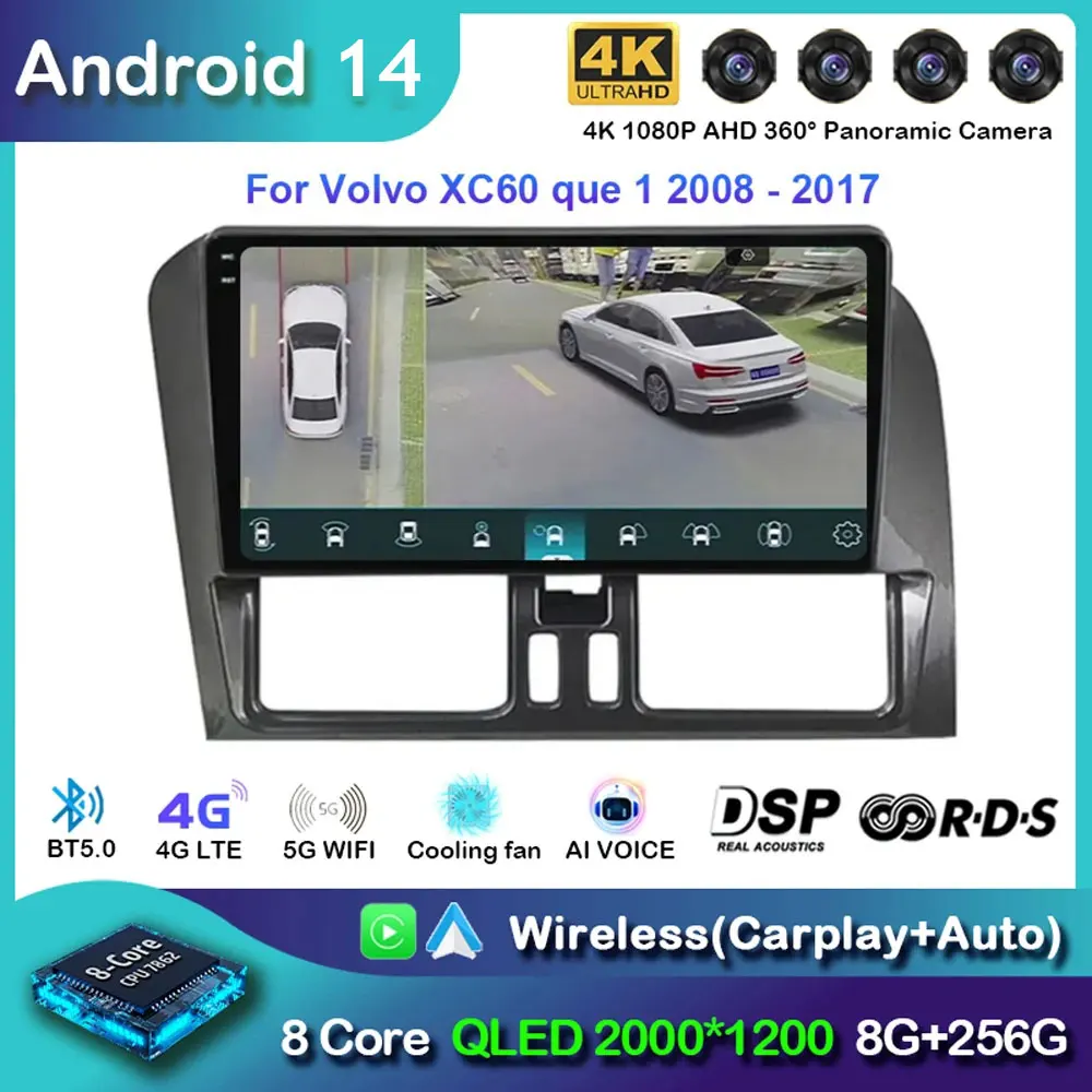 Android 14 Car Radio For Volvo XC60 que 1 2008 - 2017 Stereo Multimedia Player GPS Navigation BT Carplay No 2din DVD