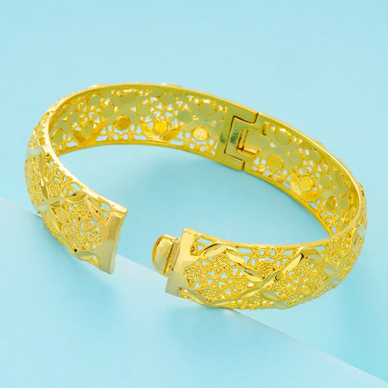 

Luxury 24K 9999 Pure Gold real gold Women's Hollow Bracelet Buckle Bohemian Bracelet