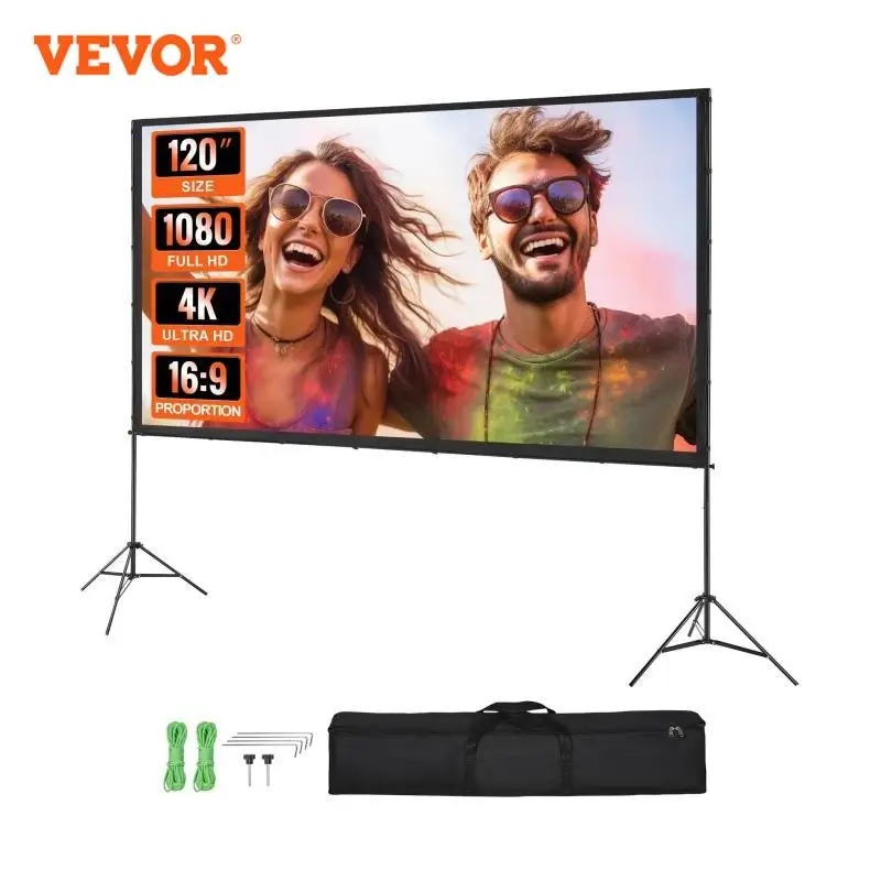 

VEVOR Projector Screen with Stand 100 120 150 inch 16:9 4K 1080 HD Portable Projection Screen for Home Office Theater Cinema