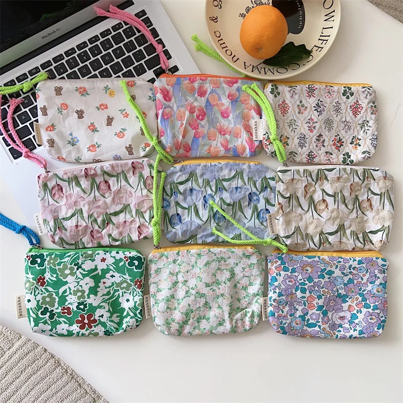 Korean Fashion Flower Travel Cosmetic Storage Bag Kawaii Wallet Women Makeup Kits Handbags Phone Pencil Case Organizer Pouch Bag