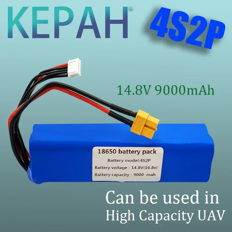 14.8V Li-ion Battery 4S2P 9000mAh High Capacity UAV Rechargeable lpega for Various RC Airplane Drone QuadrotorXH2.54-5P XT60