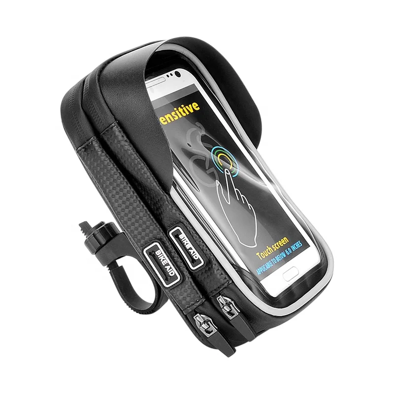 Guaranteed With Logo Portable 360 Rotation Bike Touch Screen phone bag Cycling Waterproof Zipper two pockets Bicycle Bag