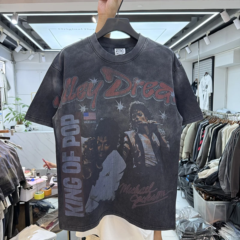 

Vintage Washed Letter Print T-Shirt Unisex Loose Fit Hip Hop Style Short Sleeve Trendy Top for Youth Summer Fashion