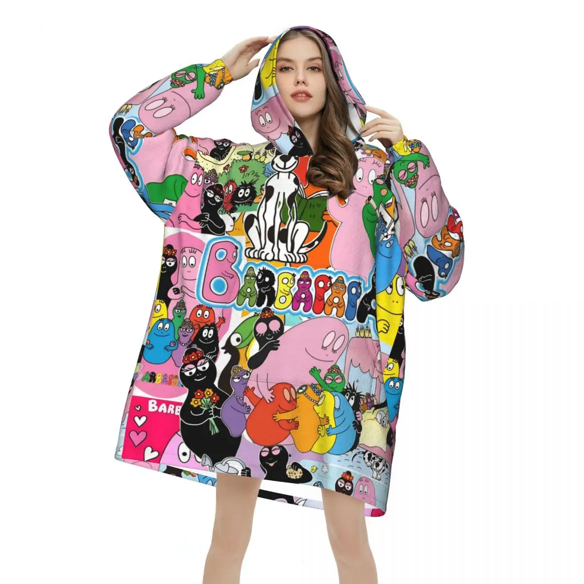 

Oversized Kawaii Barbapapa Cartoon Wearable Blanket Gifts for Women Men Ultrasoft Plush Warm Sweatshirt Blankets With Pocket