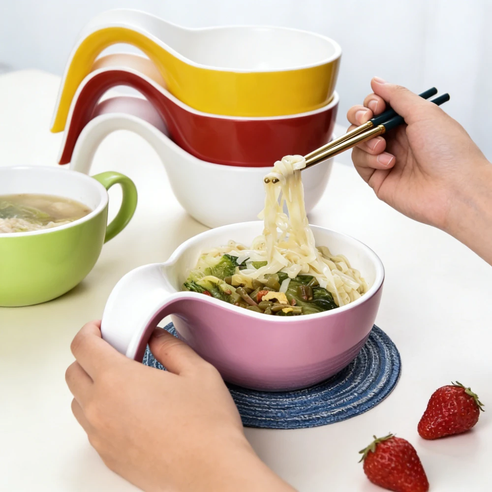 

Personalized Imitation Porcelain Soup Bowl Curved Handle Plastic Gourd Ladle Rice Noodle Porridge Bowl Home Creative Tableware