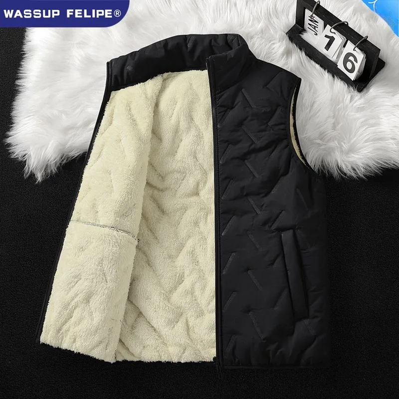 

WASSUP FELIPE Мужской жилет Thiened Fce Теплая верхняя одежда Jaet Stand Fit Casual Sle Полиэстер/нейлон Cosite Fiber