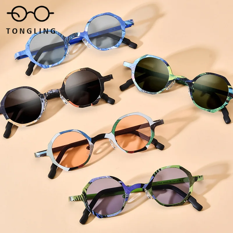2026 New Colorful Fashion Men Handcrafted Pure Titanium Eyeglass Highquality Women Polygon Outdoor Driving Personalized Eyeglass