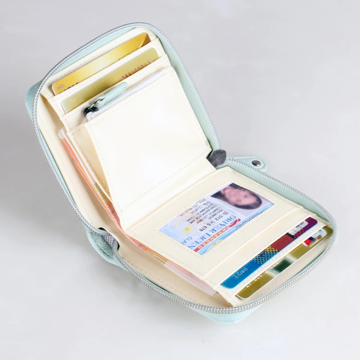 고품질 사파이어 여성용 지퍼 지갑, 세련되고 개인화 된 여성용 카드 클립 동전 지갑