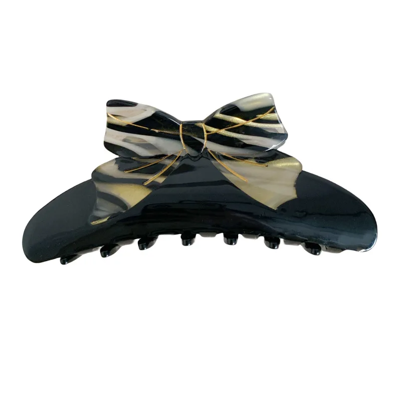 Korean Premium Light Luxury 11CM Large Striped Bow Hair Clip Retro Acetate Shark Clip Hair Accessories For Woman Girls