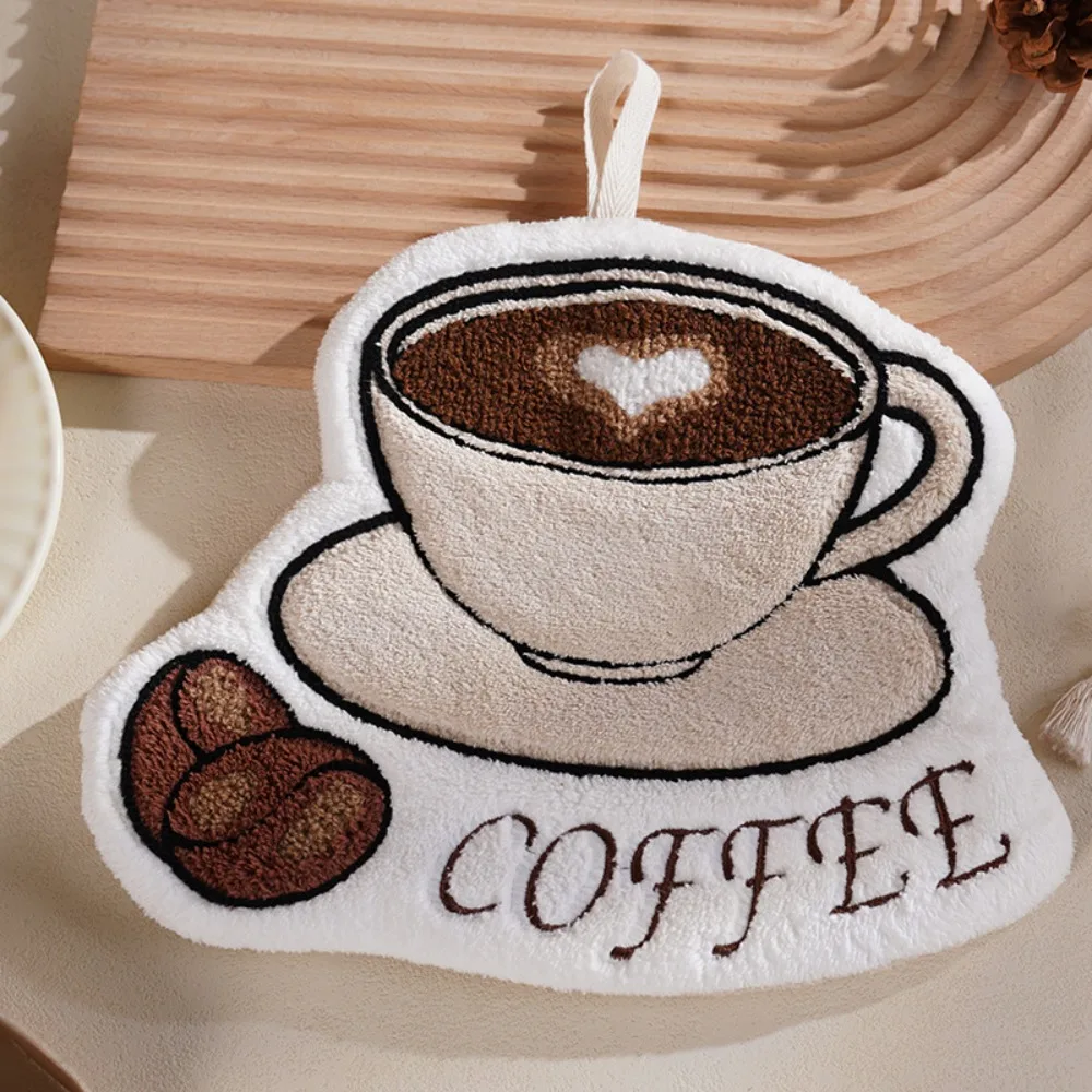 4 pz/set Cartoon Asciugamano Caffè Modello Morbido Panno Per Le Mani Da Cucina Delicato Per La Pelle Assorbente Bagno Appeso Asciugamano Bagno