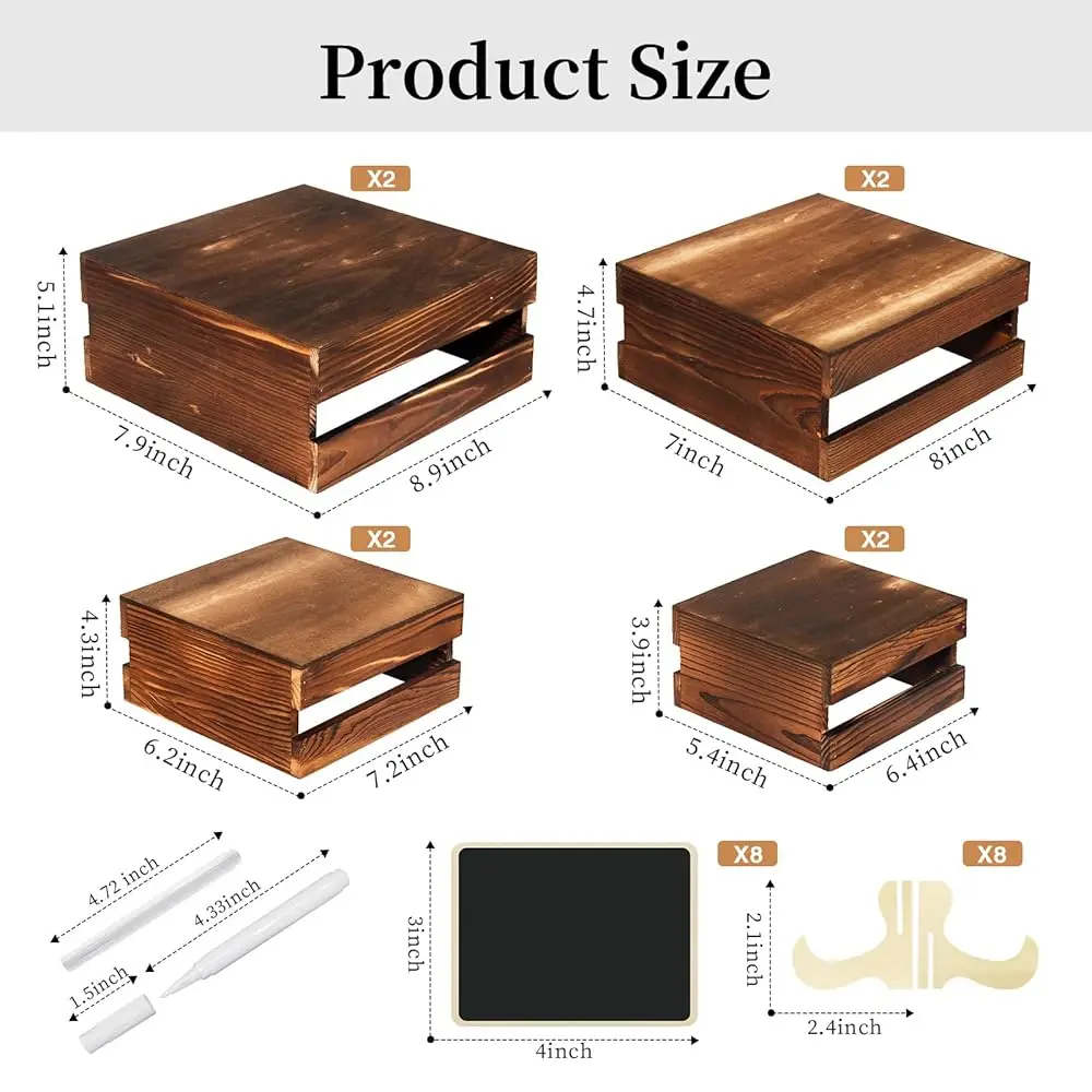 8 Pcs Buffet Risers With Mini Signs, Rustic Wood Cake Stands, Food Risers For Buffet Table, Dessert Display Stand, Wood Crates,