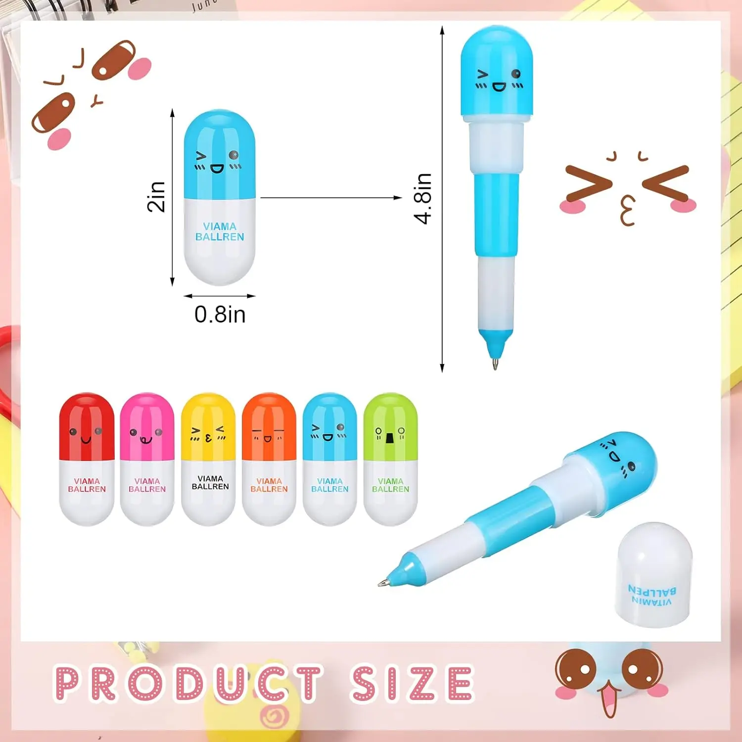 Imagem -05 - Cute Cartoon Pill Shaped Canetas Bola Retrátil Novidade Highlighter Caneta Esferográfica Acessórios de Escritório 24 Pcs