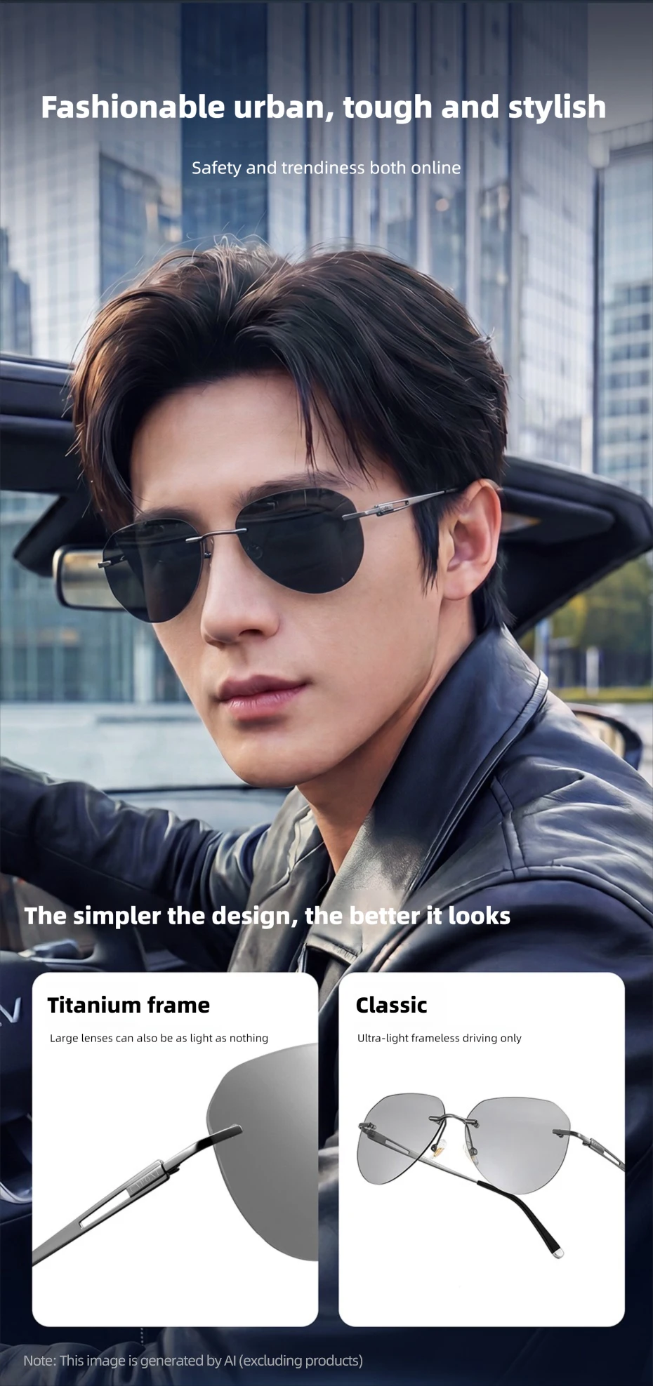 CAPONI Randlose männer Sonnenbrille Polarisierte Photochrome UV400 Outdoor Fahren Sonnenbrille Titan Legierung Mode Brillen BS22003 – Detail 6