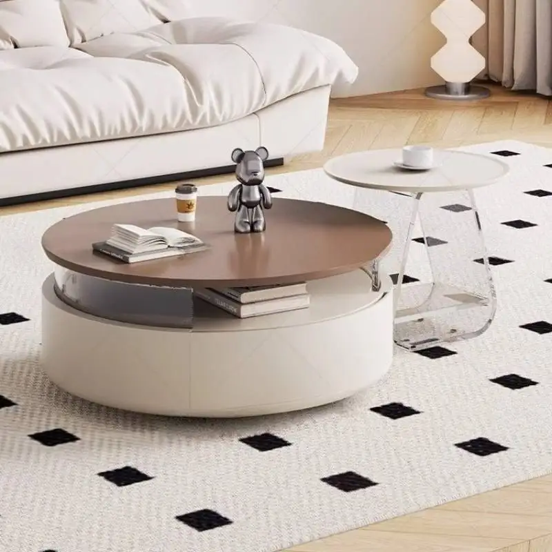 

White Wood Coffee Table Multifunctional Round Space Saving Coffee Table Modern Minimalist Mesa De Centro Living Room Furniture