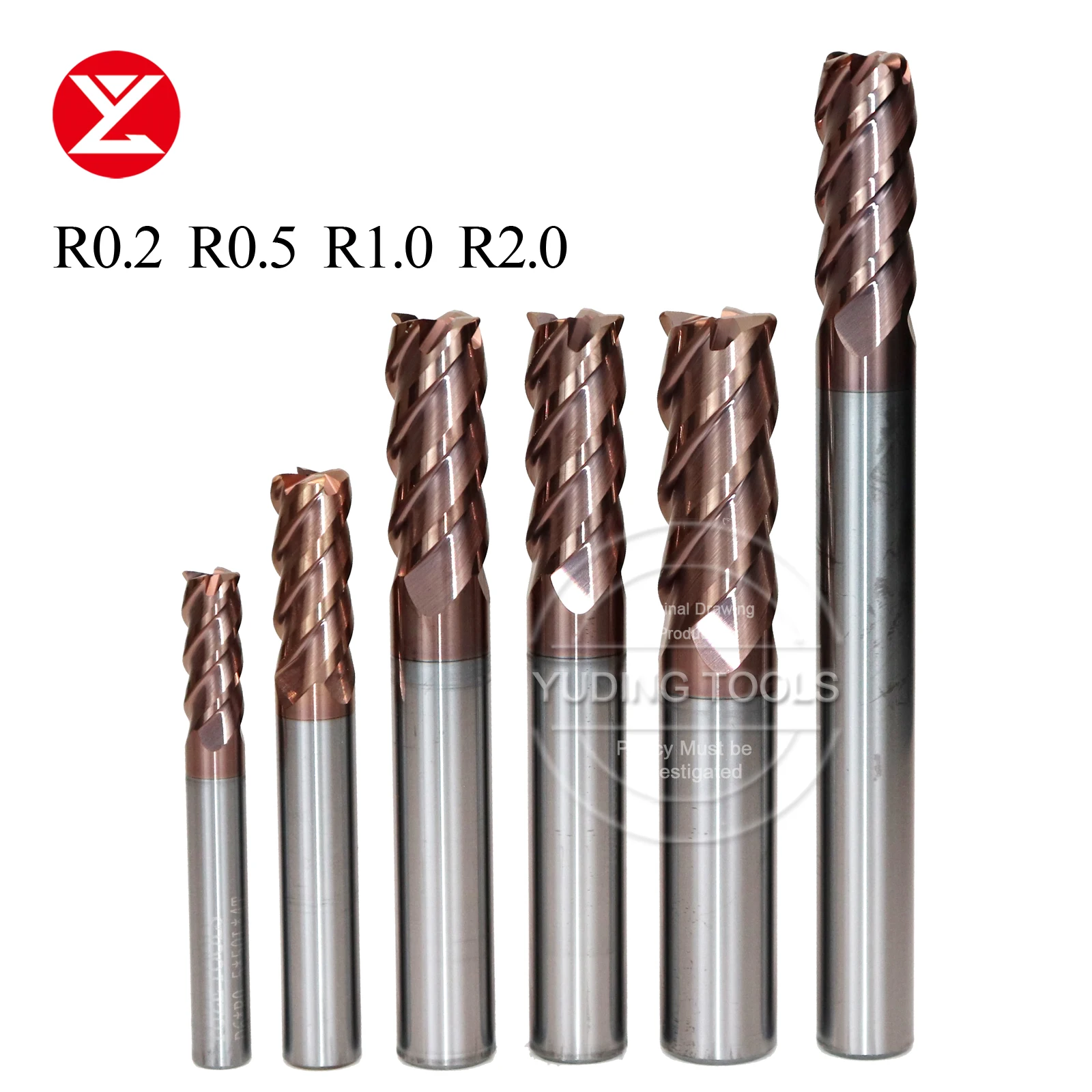 CNC HRC63 4F Bull Nose Solid Carbide Endmill With Radio Corner For Steel Alloy Steel Stainless Steel Hardened steel Cast Iron