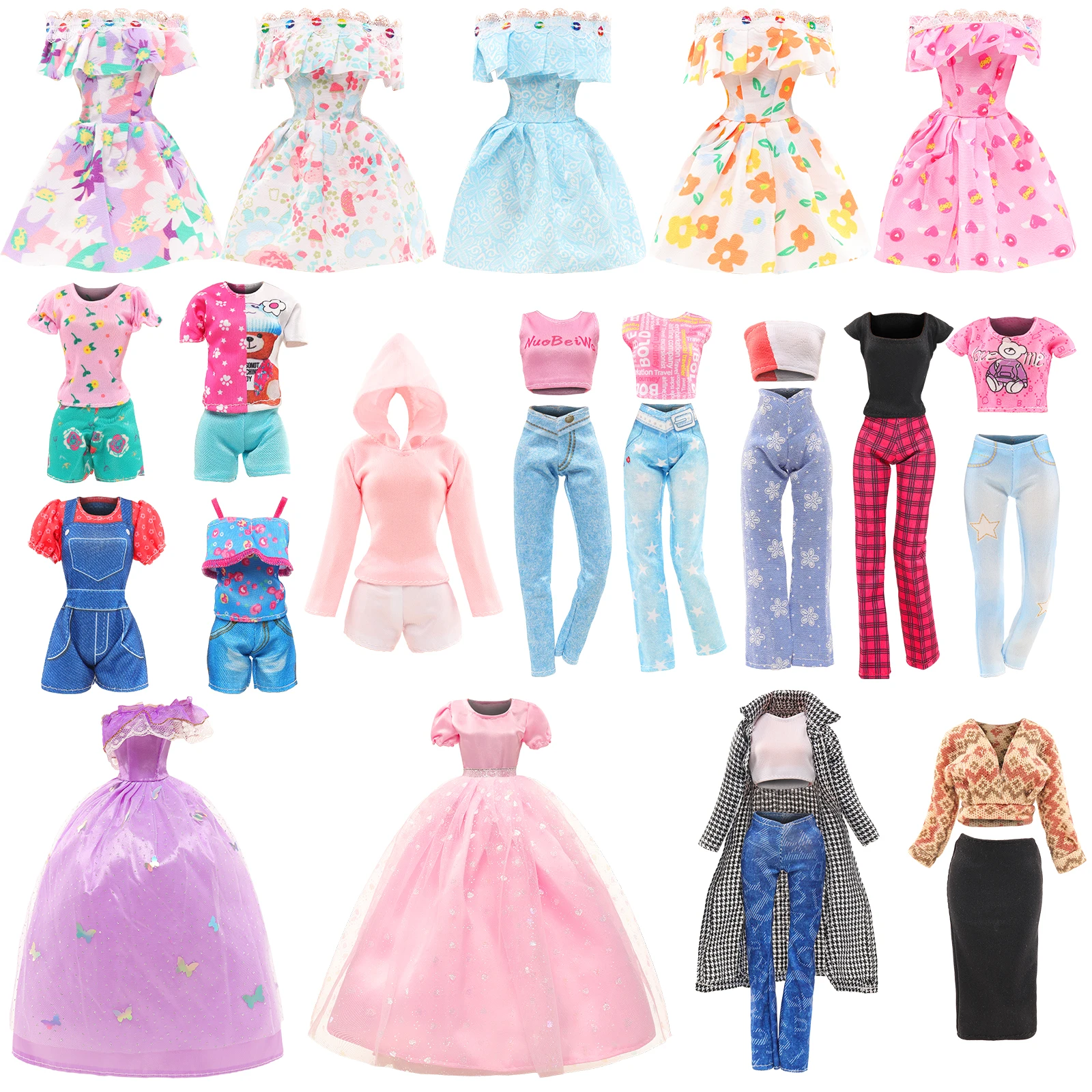 Barwa 18 Pcs Fashion Doll Clothes and Accessories 2 Autumn Clothing 2 Weeding Dress 3 Floral Dress 4 Tops and Pants