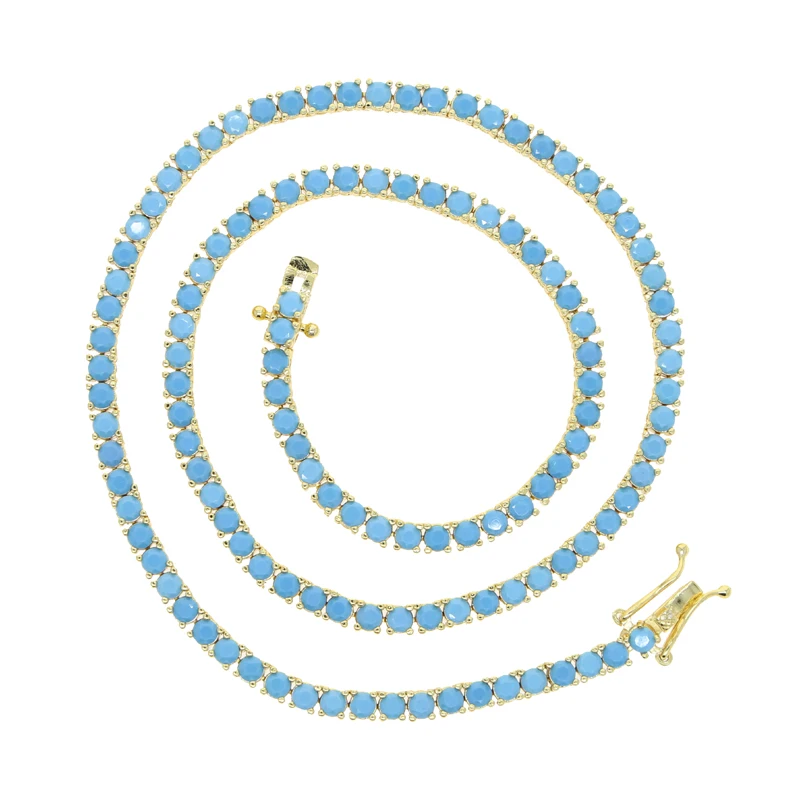 High Quality Simple 3mm Blue Stone Paved Tennis Chain Charm Turquoises Bracelets Bangle Fashion Jewelry for Women Girl