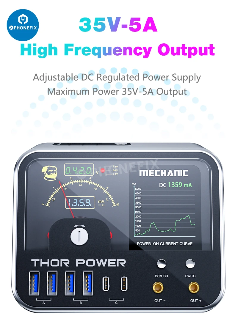 

MECHANIC THOR POWER 35V 5A Intelligent Regulated Power Supply for Mobile Phone Laptop Watches DC Digital Diagnostic Power Supply