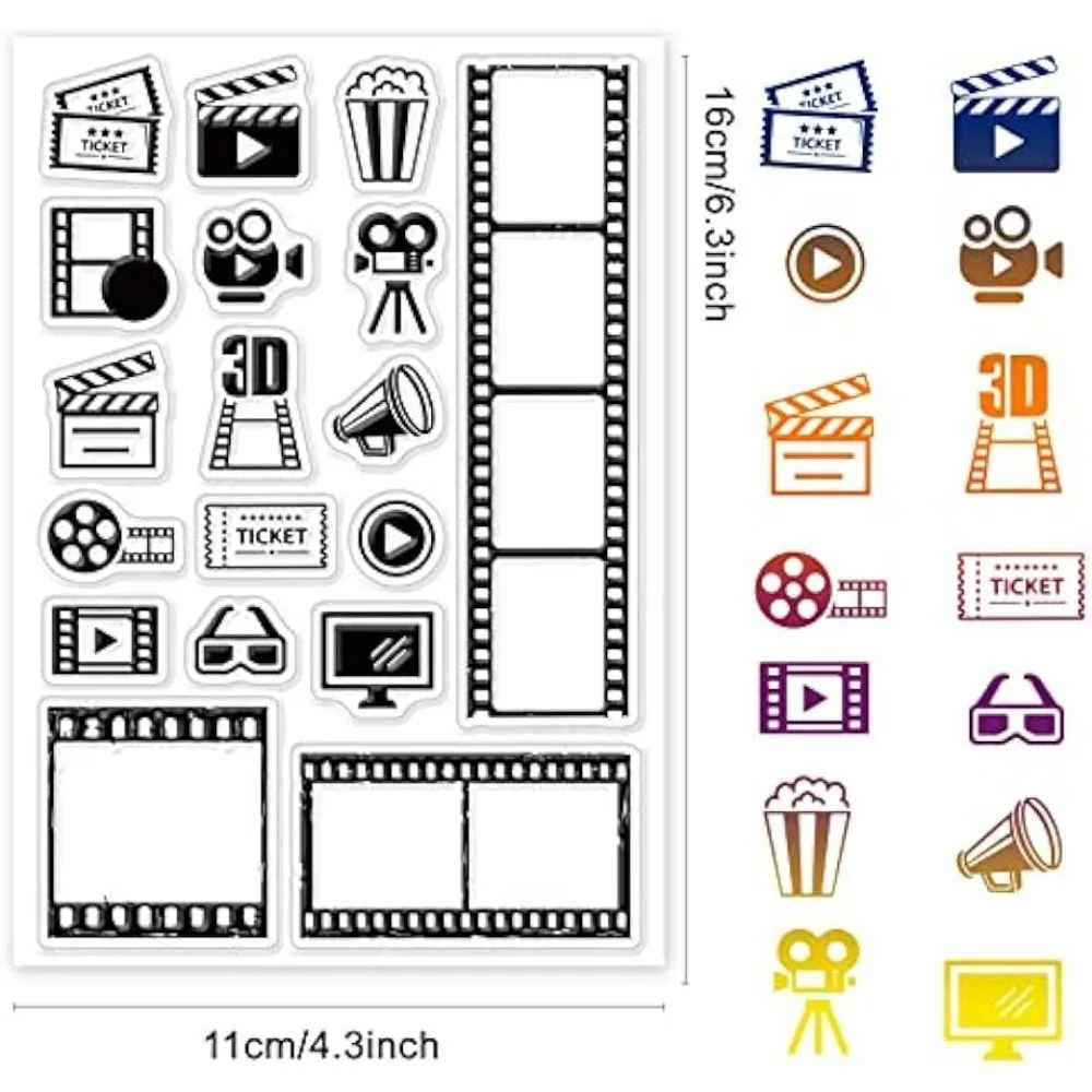 Movie Clear Stamps Movie Icons Tape 3D Glasses Video Transparent Silicone Stamp Rubber Stamp for Scrapbook Birthday Photo Album