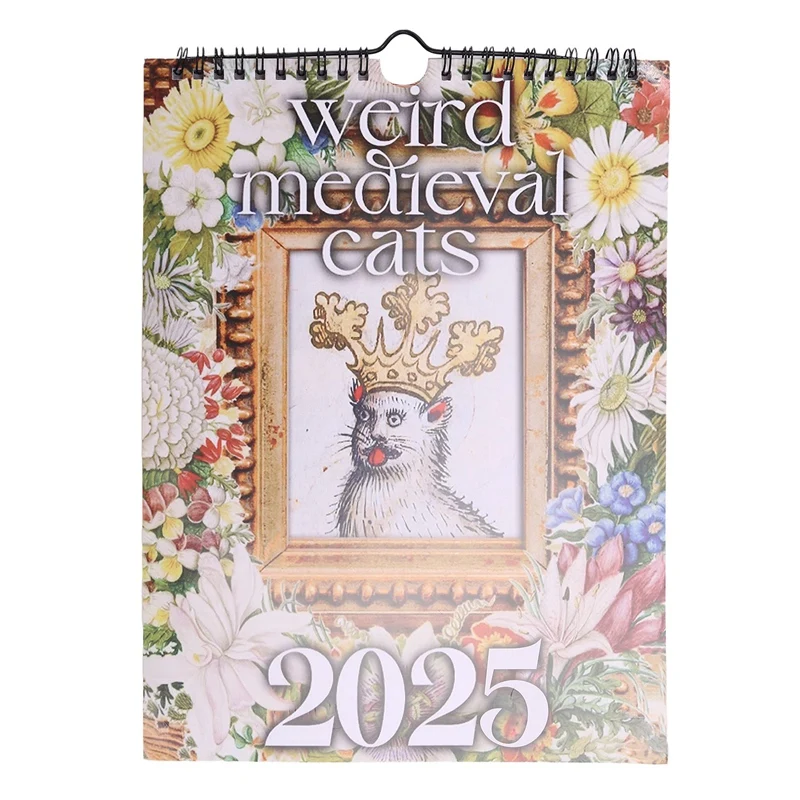 Calendario de gatos medievales, calendario de pared divertido, regalos de Año Nuevo para decoración del hogar, 2025