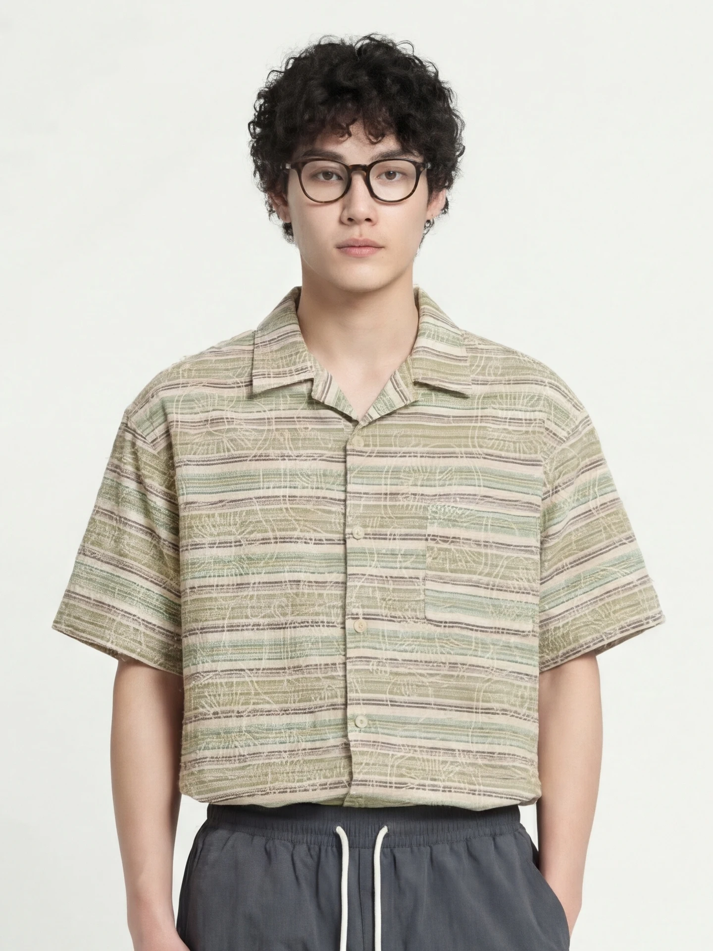 

Loose Fit ort Sve irt from Retro Sle Men's Women's Cheered Pattern Turn-down Collar Casual Summer Breathable