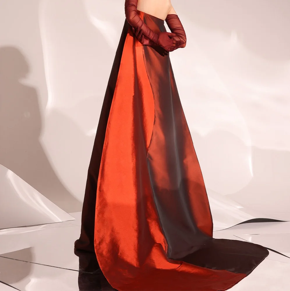 Customized Detachable Sleeve Strapless Satin Bespoke Occasion Gowns A-Line Exquisite Panel Train Photo Color Floor Length Custom