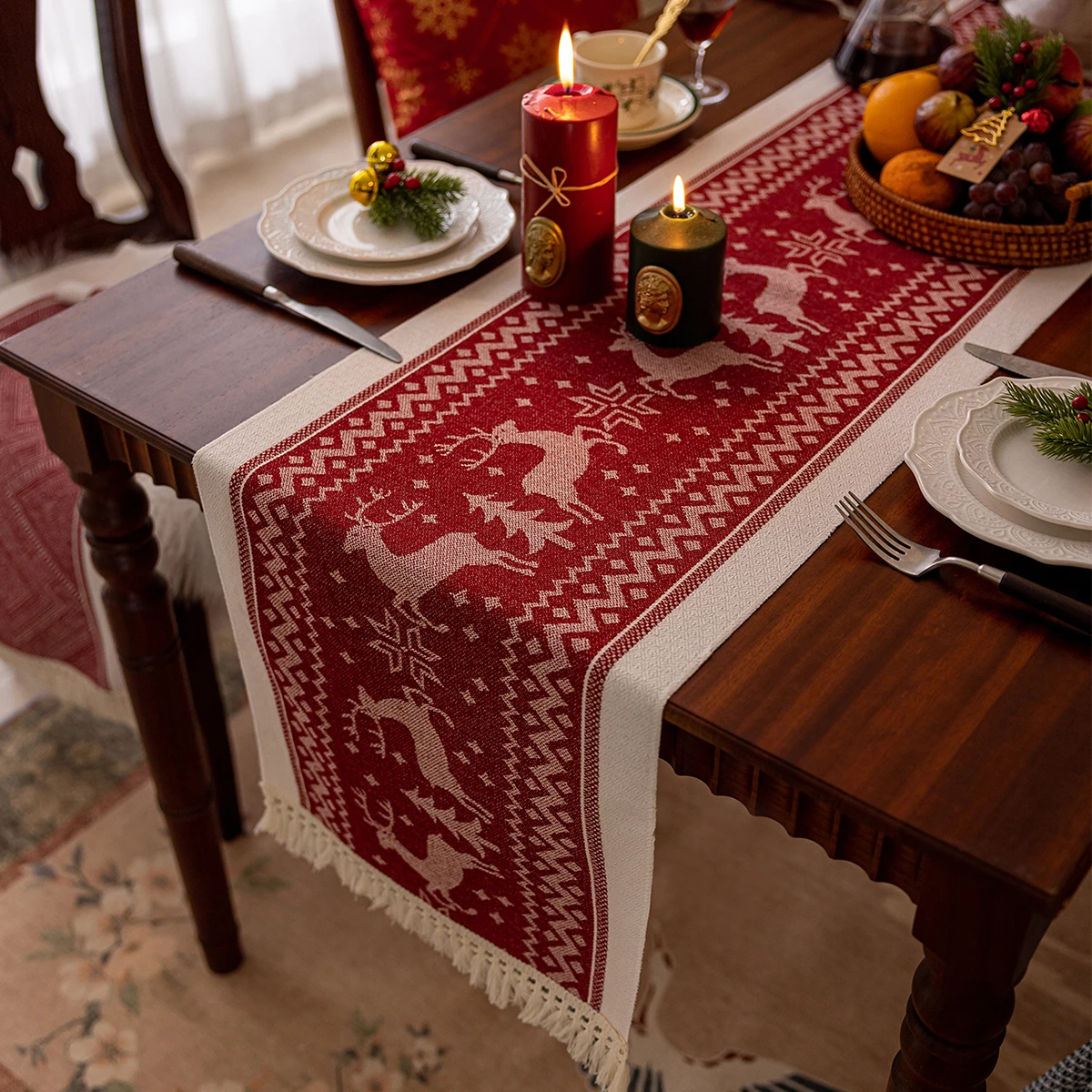 Christmas Fall Table Runner Soft Cotton Table Runner With Tassels Woven Macrame Home Living Room Table Decoration