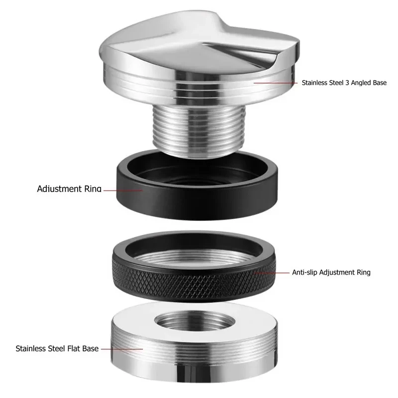 51/53/58mm Coffee Distributor & Tamper, Dual Head Coffee Leveler Fits, Adjustable Depth-Espresso 3Angled Cafe