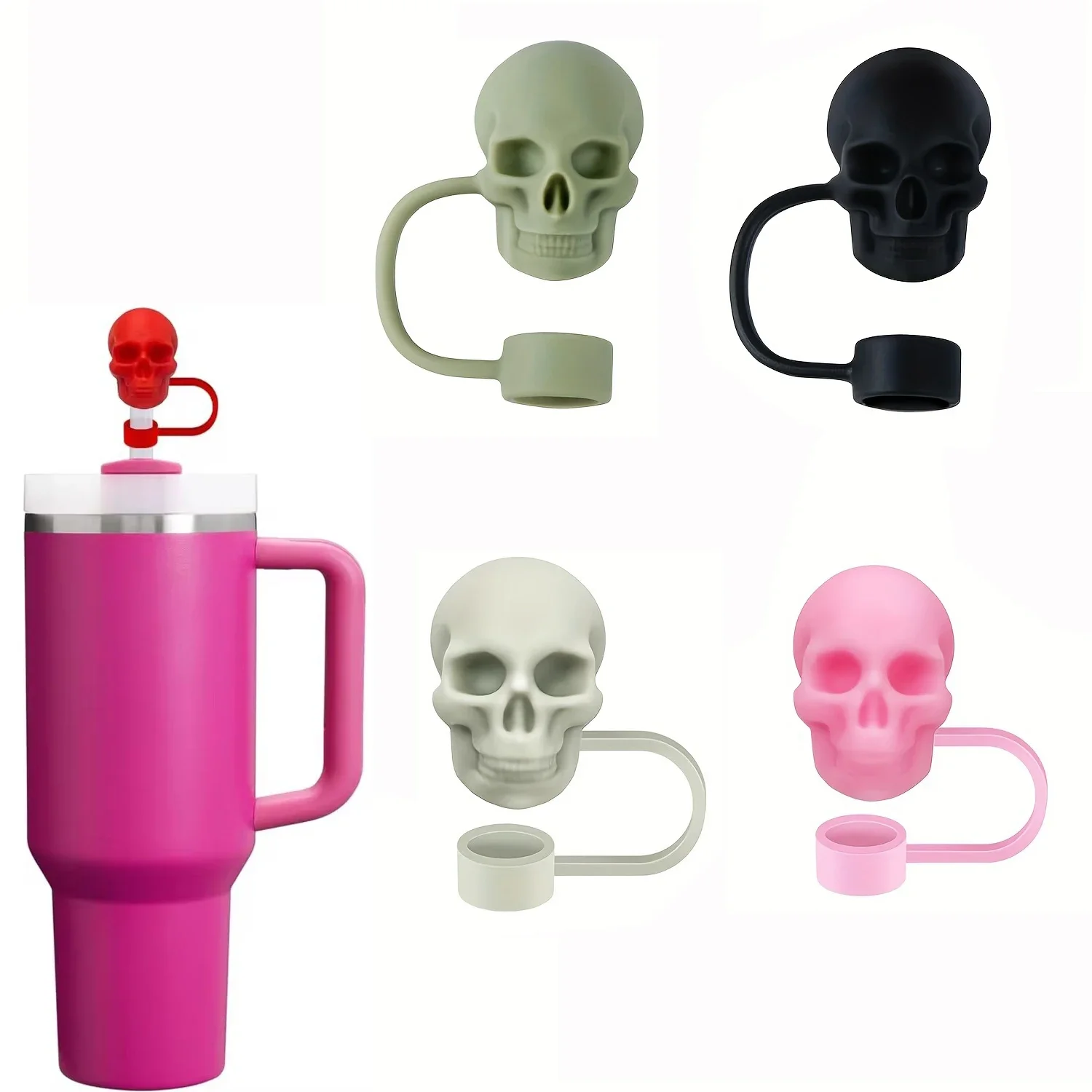 Skull Silicone Straw Covers  Tumblers Cup Accessories Reusable Dust-Proof Spill-Proof Plug Stopper For  Water Bottle Cup cover