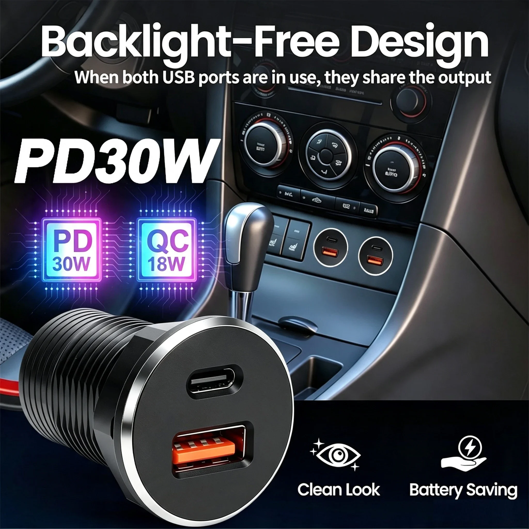 1/2 Stück 12V/24V USB-Steckdose PD Typ-C QC3.0 USB-A Dual-Port Aluminium Schnellladebuchse für Auto, Wohnmobil, Camper, LKW, Boot – Detail 1