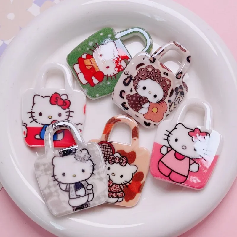 Sanrio Anime Miu Series Love Cute Cartoon Hello Kitty Acrylic Handbag Straight Hole Loose Bead DIY Jewelry Advanced Accessories