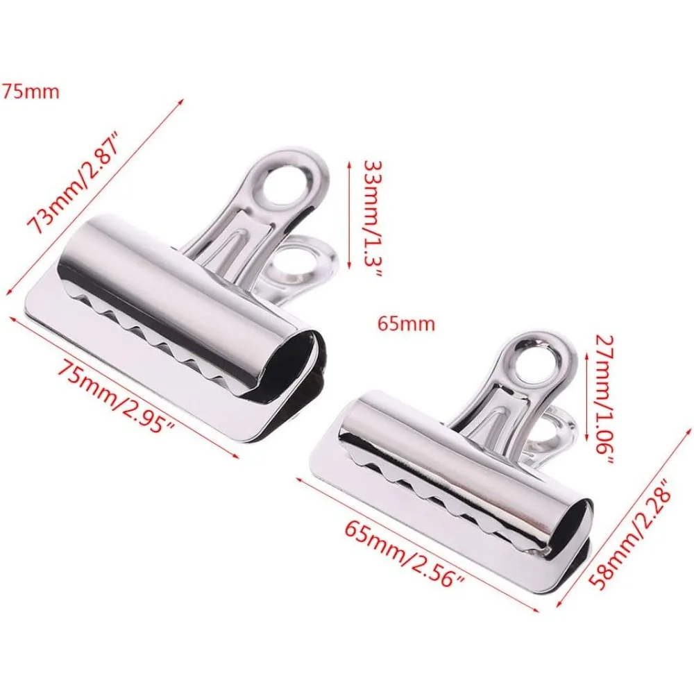 Stainless Steel Silver Metal Letter Paper File Adhesive Clip Fixed Office Supplies Metal Binder Clip School Supplies 65mm 75mm